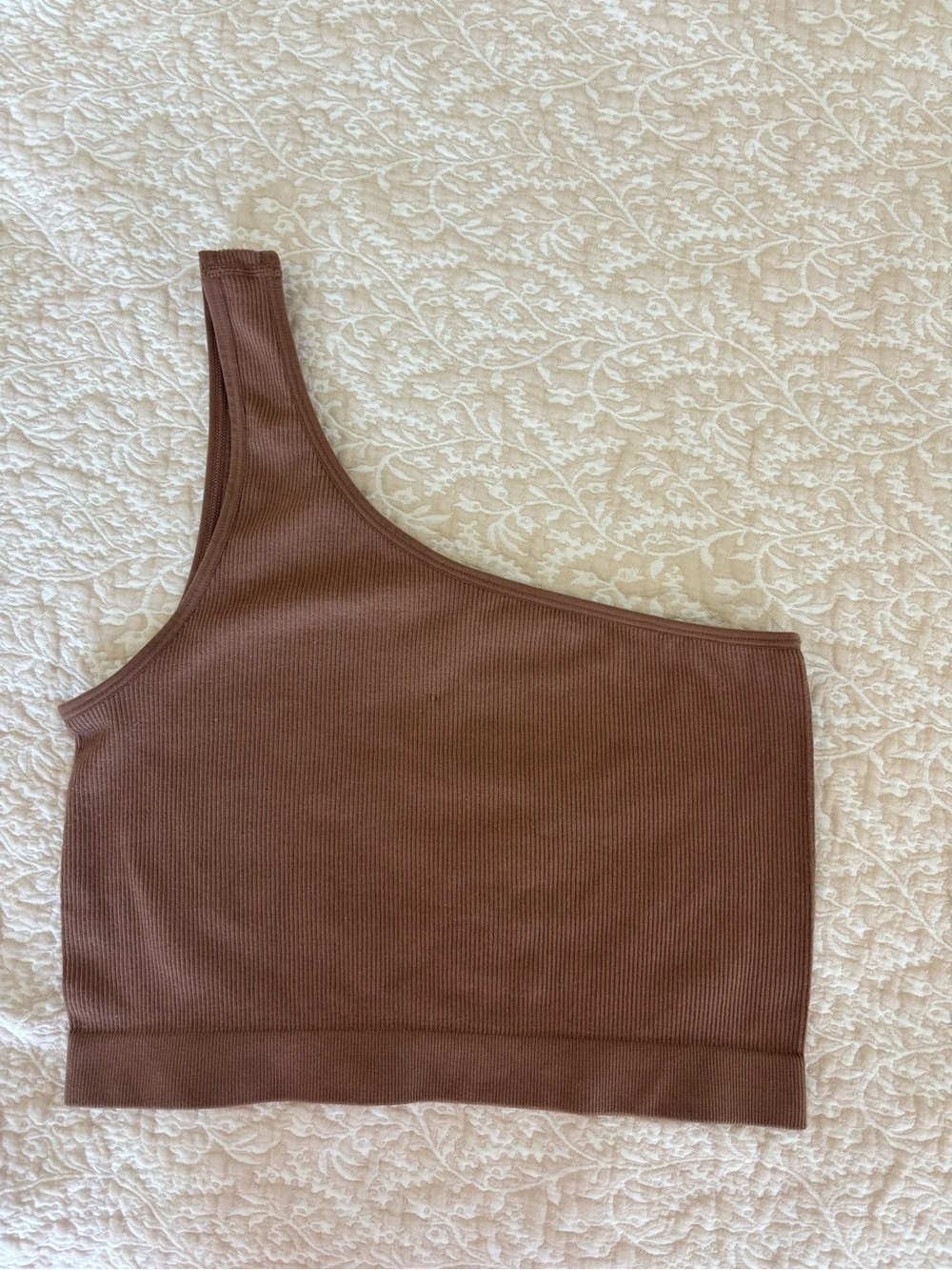 Women’s One-Shoulder Ribbed Crop Top - Brown